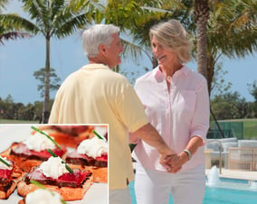 Older Couple Outside with Image of Food